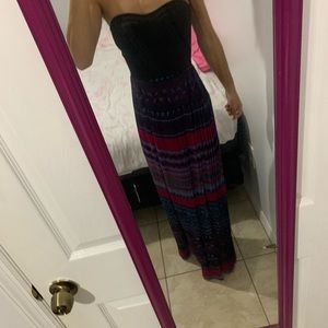 Strapless tribal primo black top blue purple pink bottom